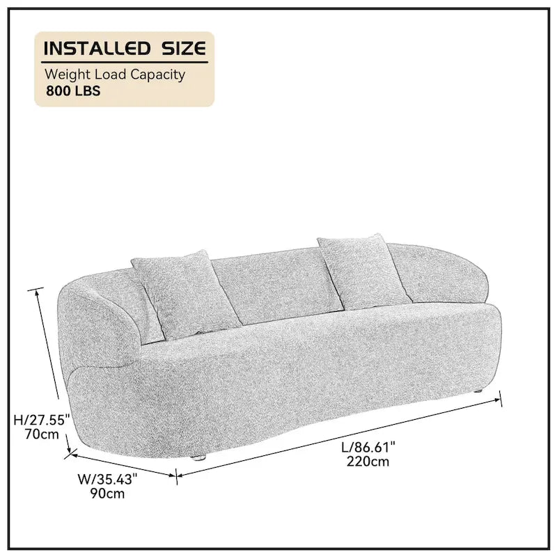 Beige gebogen moderne bank in mid-centurystijl - 35.00 x 86.00 x 27.00