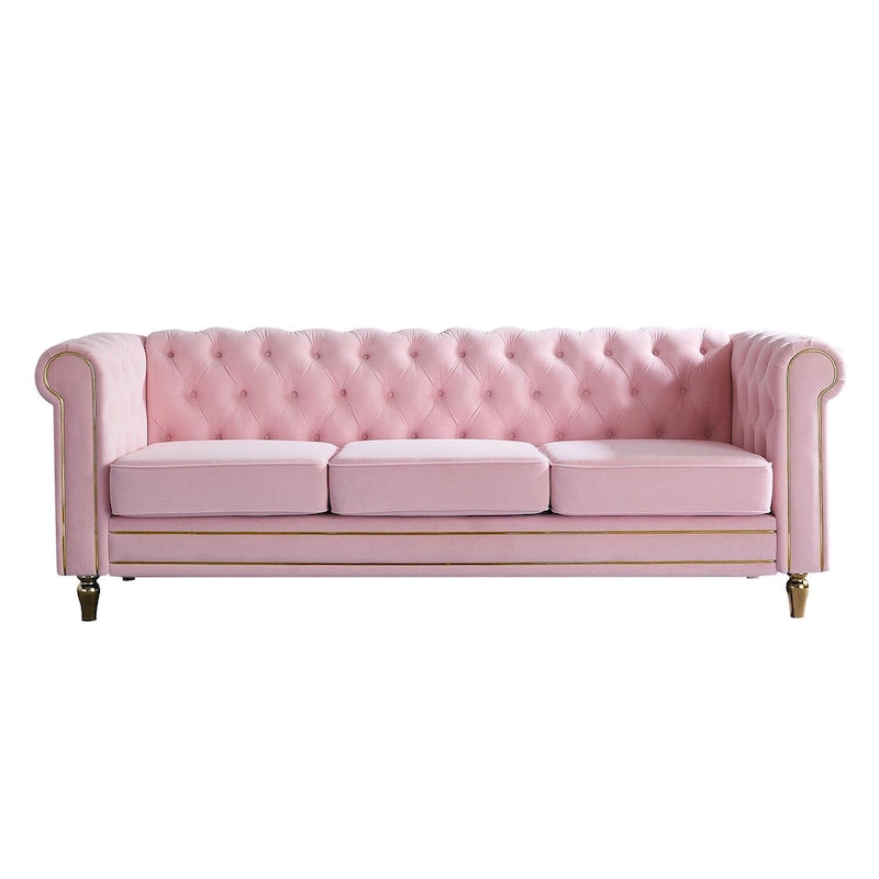 Chesterfield-fluwelen bank met goudkleurige sierstrip