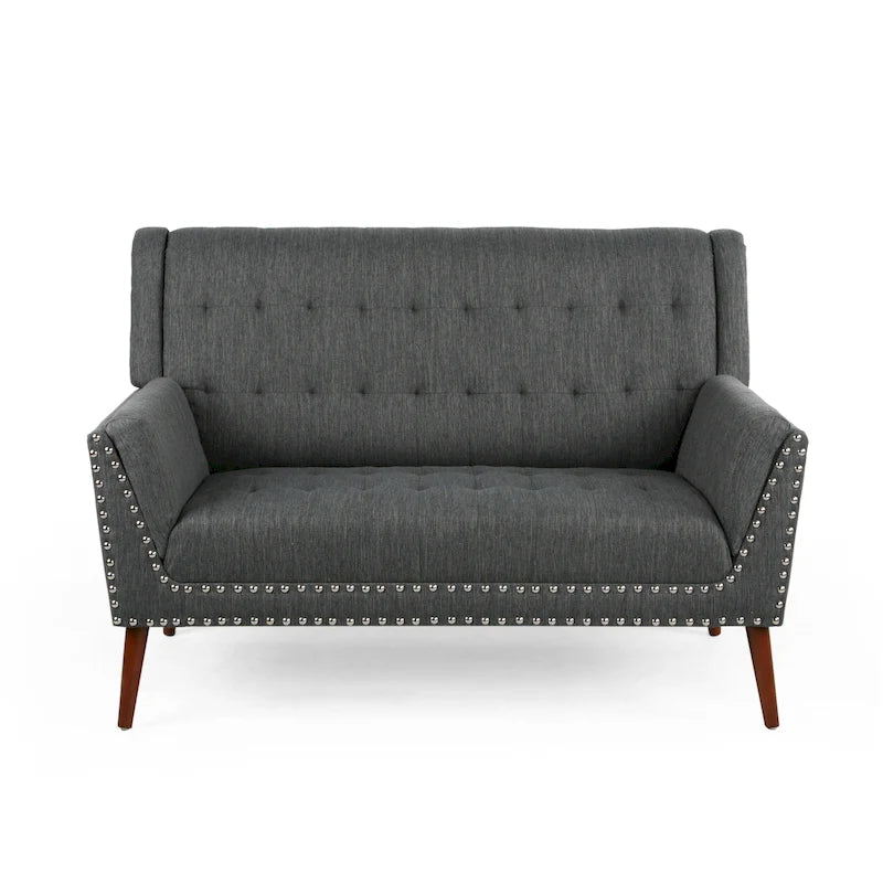 Braymer Mid-Century Modern Fabric Settee with Nailhead Trim by Christopher Knight Home