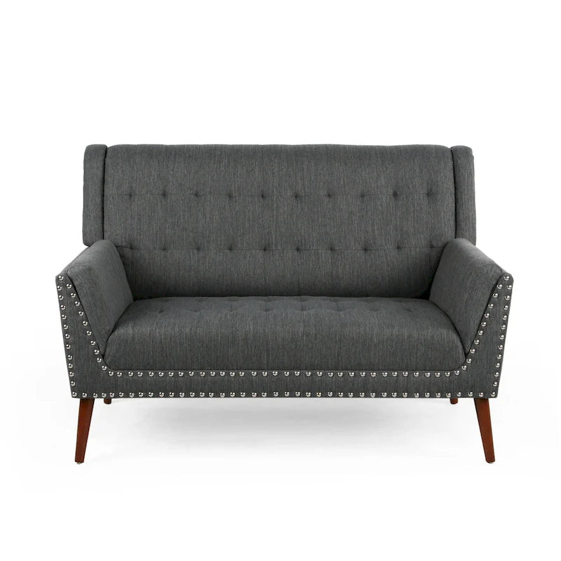 Braymer Mid-Century Modern Fabric Settee with Nailhead Trim by Christopher Knight Home