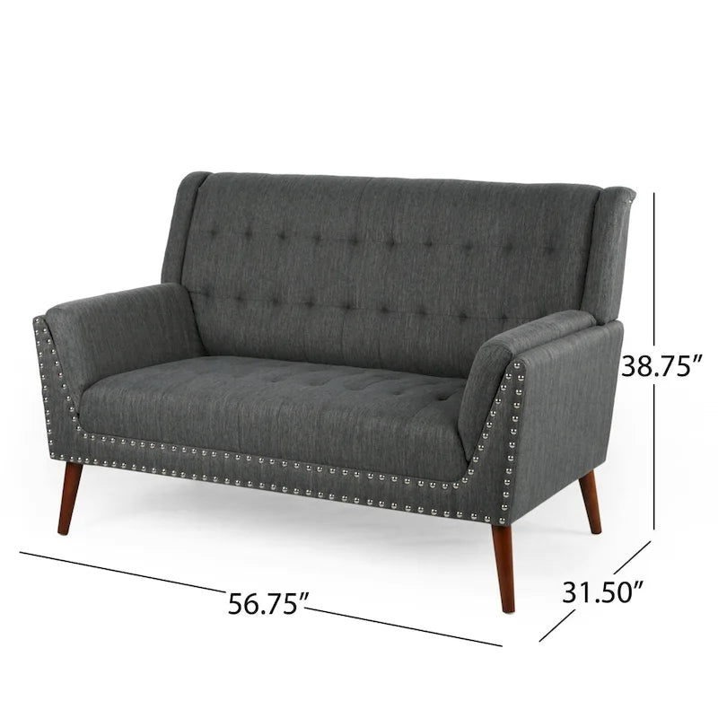 Braymer Mid-Century Modern Fabric Settee with Nailhead Trim by Christopher Knight Home