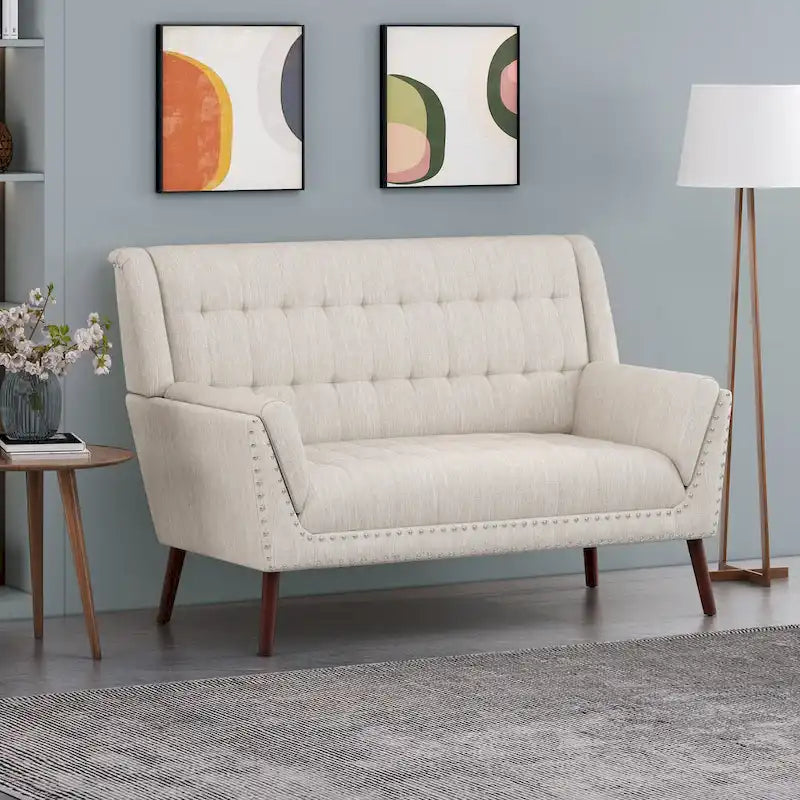 Braymer Mid-Century Modern Fabric Settee with Nailhead Trim by Christopher Knight Home