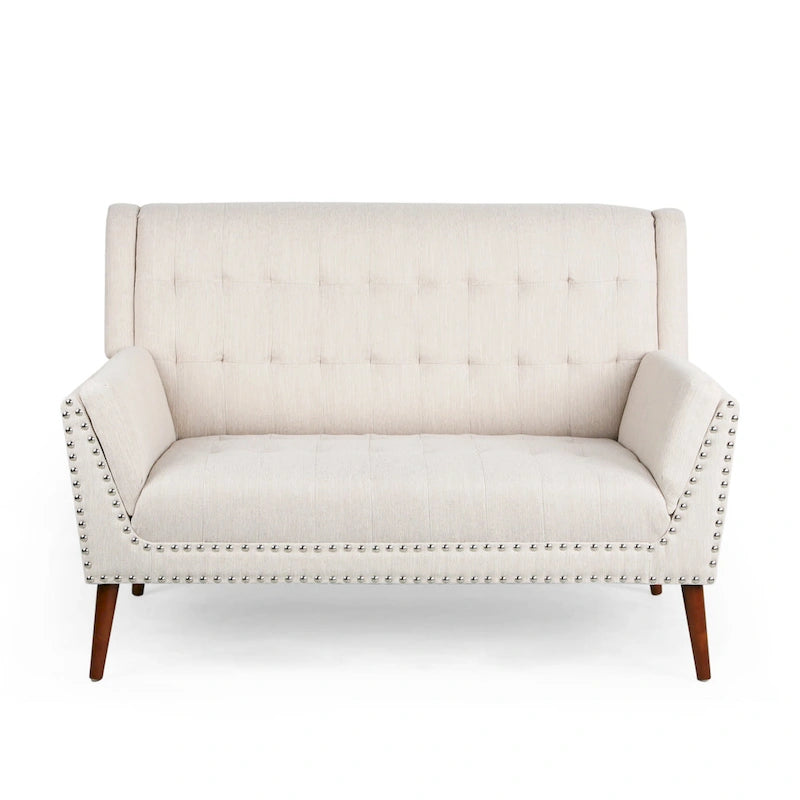 Braymer Mid-Century Modern Fabric Settee with Nailhead Trim by Christopher Knight Home