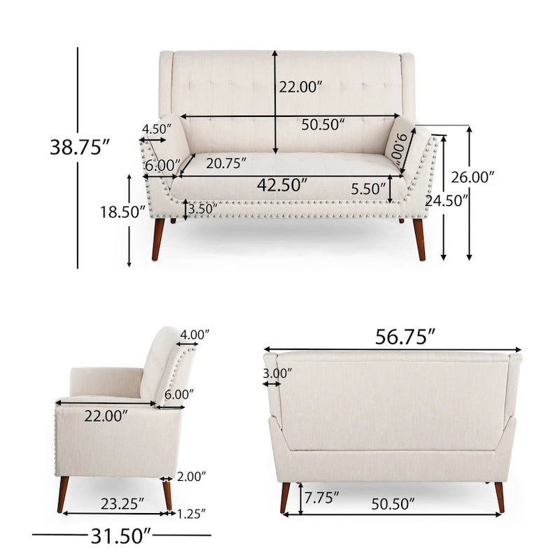 Braymer Mid-Century Modern Fabric Settee with Nailhead Trim by Christopher Knight Home