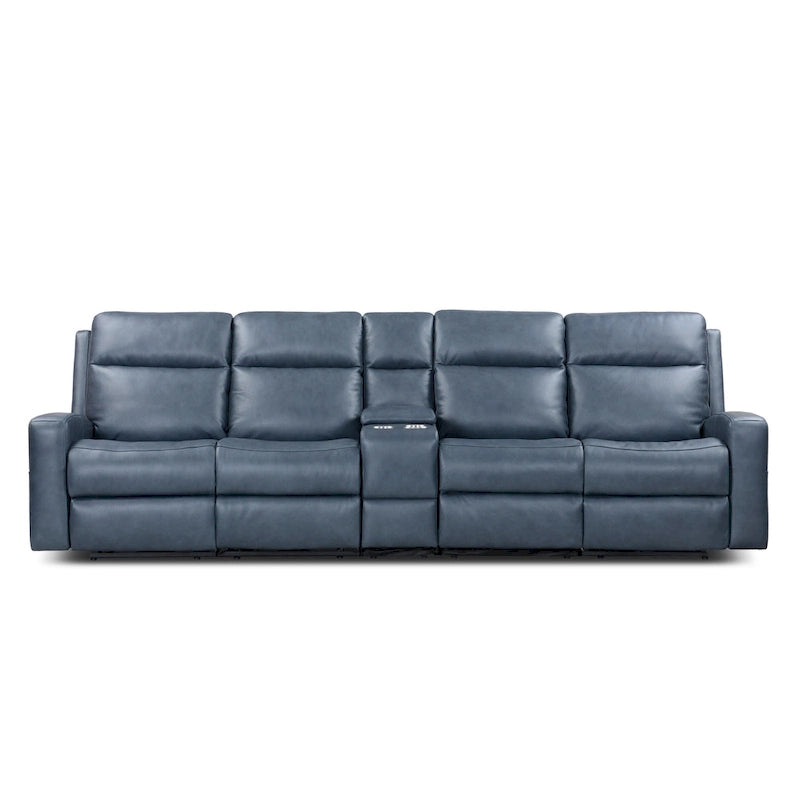 Genuine Leather Power Reclining 4-Seat Sofa For Living Room with Console, USB Port, Adjustable Headrest