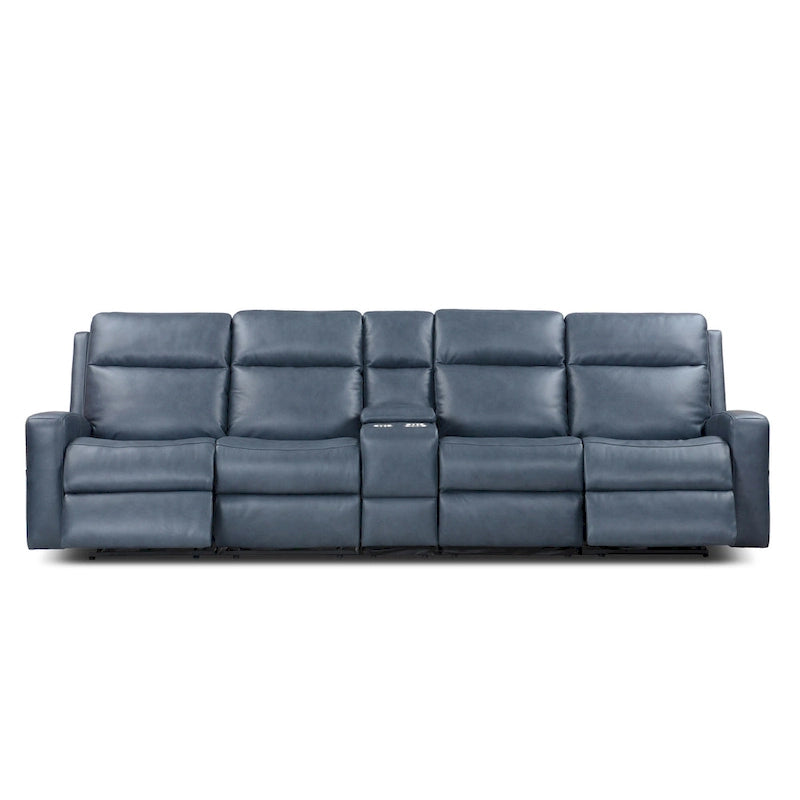 Genuine Leather Power Reclining 4-Seat Sofa For Living Room with Console, USB Port, Adjustable Headrest