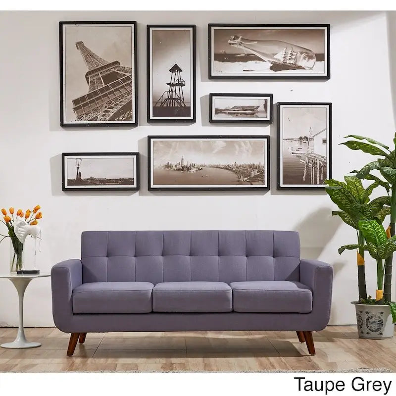 Grace Rainbeau met linnen gestoffeerde getufte mid-century-bank