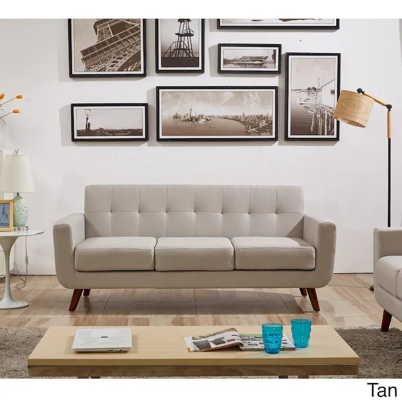 Grace Rainbeau met linnen gestoffeerde getufte mid-century-bank