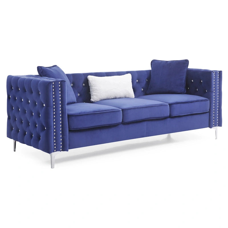 Divano a 3 posti in velluto trapuntato Paige 86 pollici con 2 cuscini - 86L x 34W x 30H
