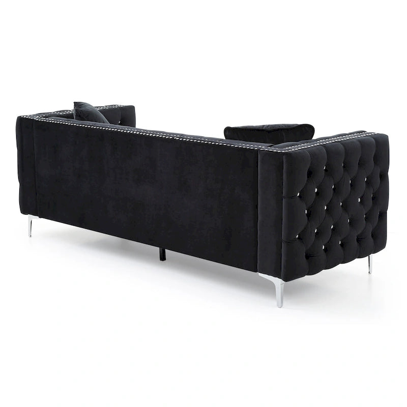 Divano a 3 posti in velluto trapuntato Paige 86 pollici con 2 cuscini - 86L x 34W x 30H
