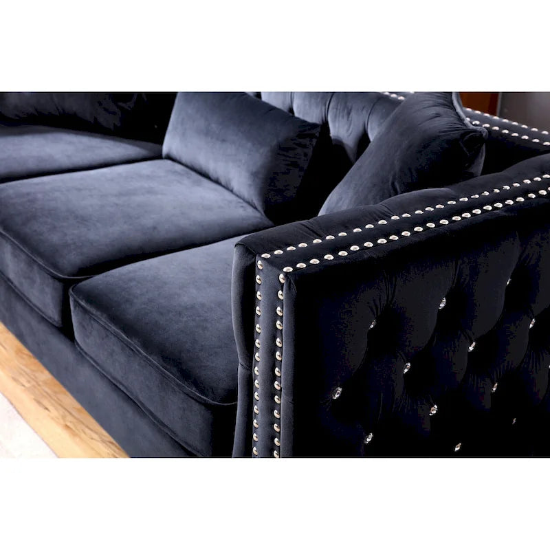 Divano a 3 posti in velluto trapuntato Paige 86 pollici con 2 cuscini - 86L x 34W x 30H
