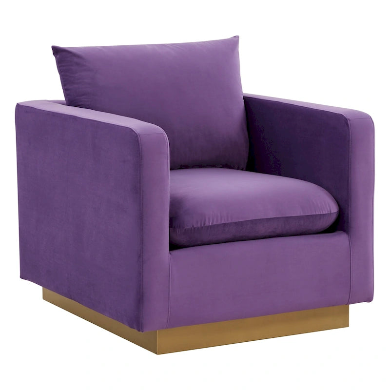 Nervo Velvet Modern Single Seater Sofa, poltrona accentata con base quadrata in acciaio inossidabile dorato per soggiorno e camera da letto - 32.67