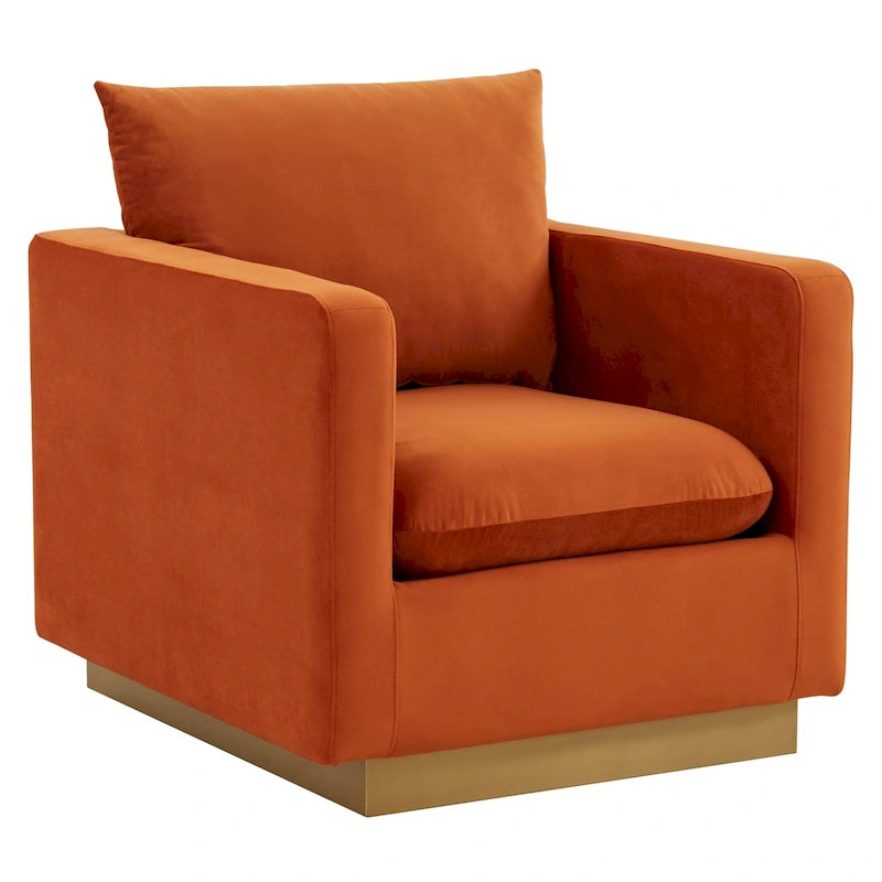 Nervo Velvet Modern Single Seater Sofa, Accent Arm Chair with Gold Stainless Steel Square Base for Living Room & Bedroom - 32.67