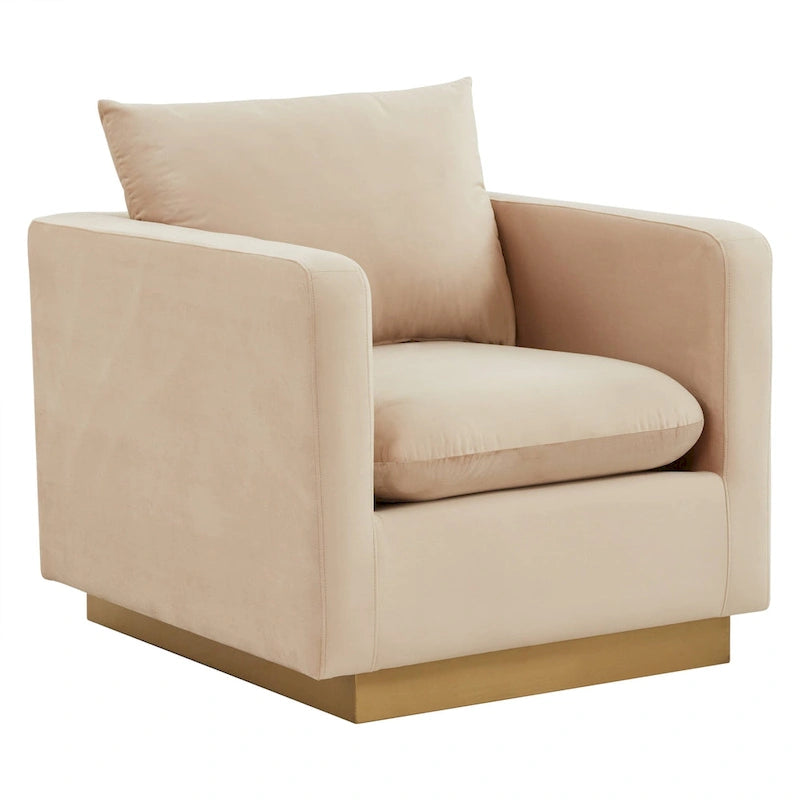 Nervo Velvet Modern Single Seater Sofa, poltrona accentata con base quadrata in acciaio inossidabile dorato per soggiorno e camera da letto - 32.67