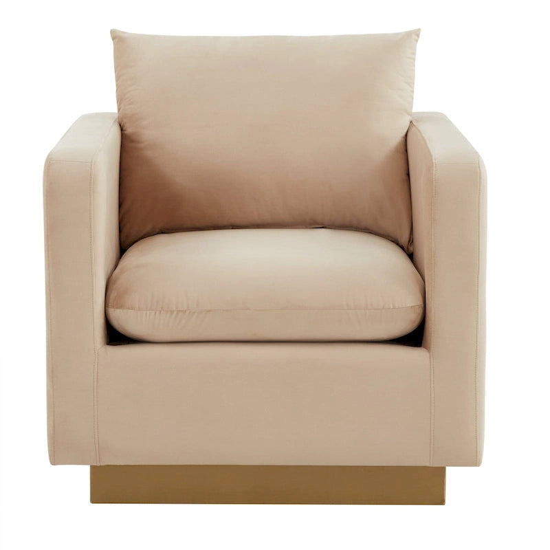 Nervo Velvet Modern Single Seater Sofa, poltrona accentata con base quadrata in acciaio inossidabile dorato per soggiorno e camera da letto - 32.67