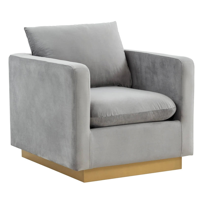 Nervo Velvet Modern Single Seater Sofa, poltrona accentata con base quadrata in acciaio inossidabile dorato per soggiorno e camera da letto - 32.67