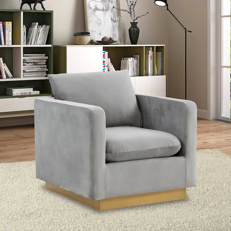 Nervo Velvet Modern Single Seater Sofa, poltrona accentata con base quadrata in acciaio inossidabile dorato per soggiorno e camera da letto - 32.67