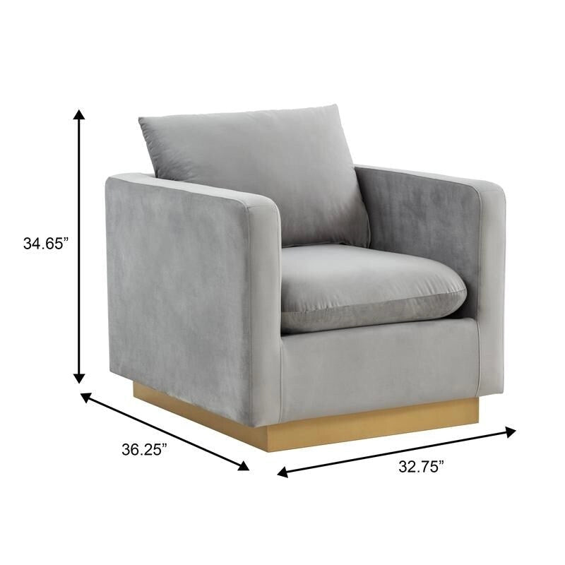 Nervo Velvet Modern Single Seater Sofa, poltrona accentata con base quadrata in acciaio inossidabile dorato per soggiorno e camera da letto - 32.67