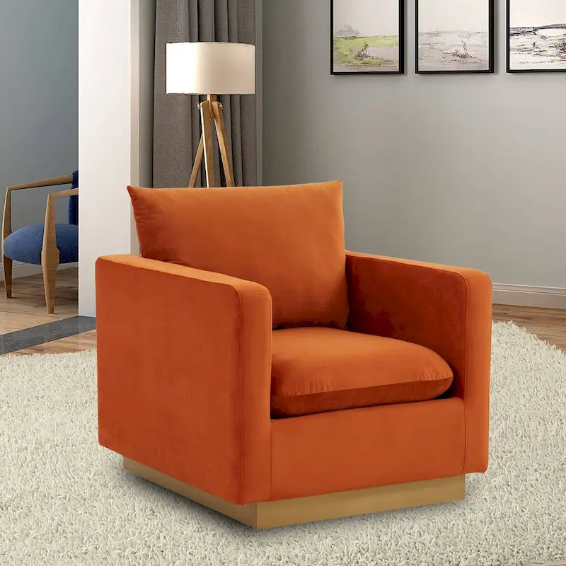 Nervo Velvet Modern Single Seater Sofa, poltrona accentata con base quadrata in acciaio inossidabile dorato per soggiorno e camera da letto - 32.67