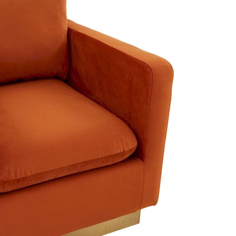 Nervo Velvet Modern Single Seater Sofa, poltrona accentata con base quadrata in acciaio inossidabile dorato per soggiorno e camera da letto - 32.67