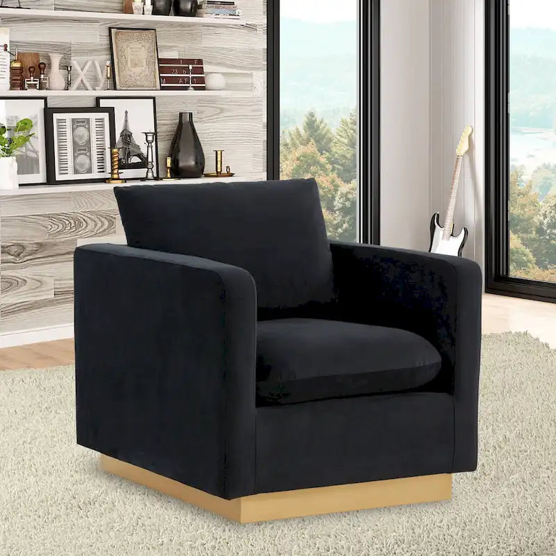 Nervo Velvet Modern Single Seater Sofa, poltrona accentata con base quadrata in acciaio inossidabile dorato per soggiorno e camera da letto - 32.67