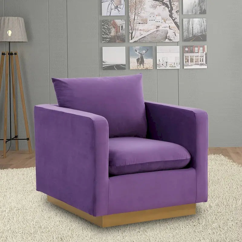 Nervo Velvet Modern Single Seater Sofa, poltrona accentata con base quadrata in acciaio inossidabile dorato per soggiorno e camera da letto - 32.67