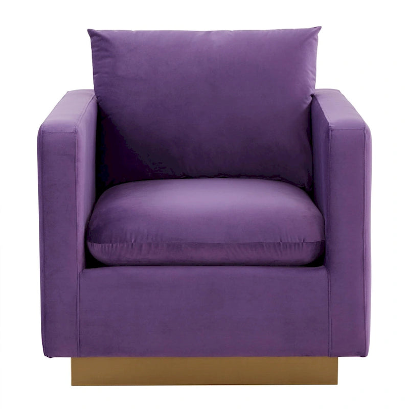 Nervo Velvet Modern Single Seater Sofa, poltrona accentata con base quadrata in acciaio inossidabile dorato per soggiorno e camera da letto - 32.67