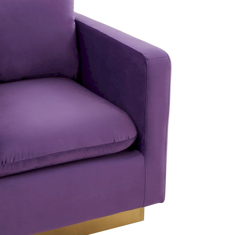 Nervo Velvet Modern Single Seater Sofa, poltrona accentata con base quadrata in acciaio inossidabile dorato per soggiorno e camera da letto - 32.67