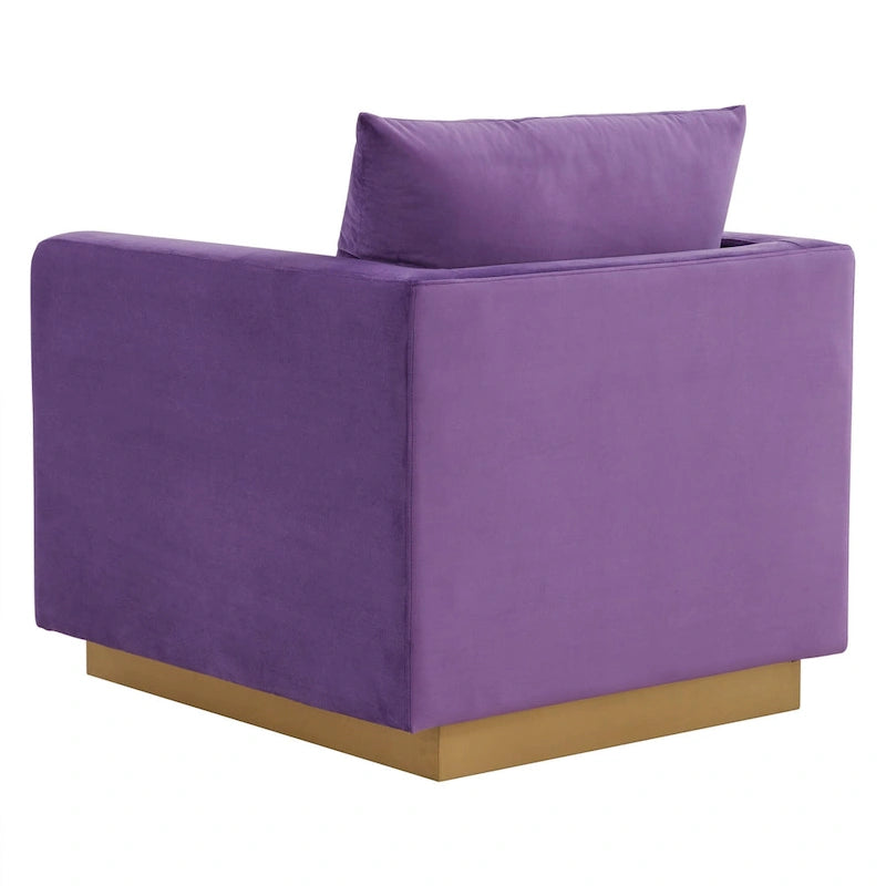 Nervo Velvet Modern Single Seater Sofa, poltrona accentata con base quadrata in acciaio inossidabile dorato per soggiorno e camera da letto - 32.67