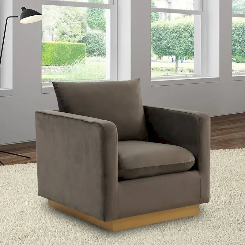 Nervo Velvet Modern Single Seater Sofa, poltrona accentata con base quadrata in acciaio inossidabile dorato per soggiorno e camera da letto - 32.67