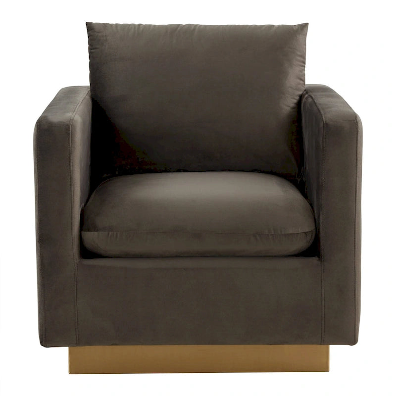 Nervo Velvet Modern Single Seater Sofa, poltrona accentata con base quadrata in acciaio inossidabile dorato per soggiorno e camera da letto - 32.67