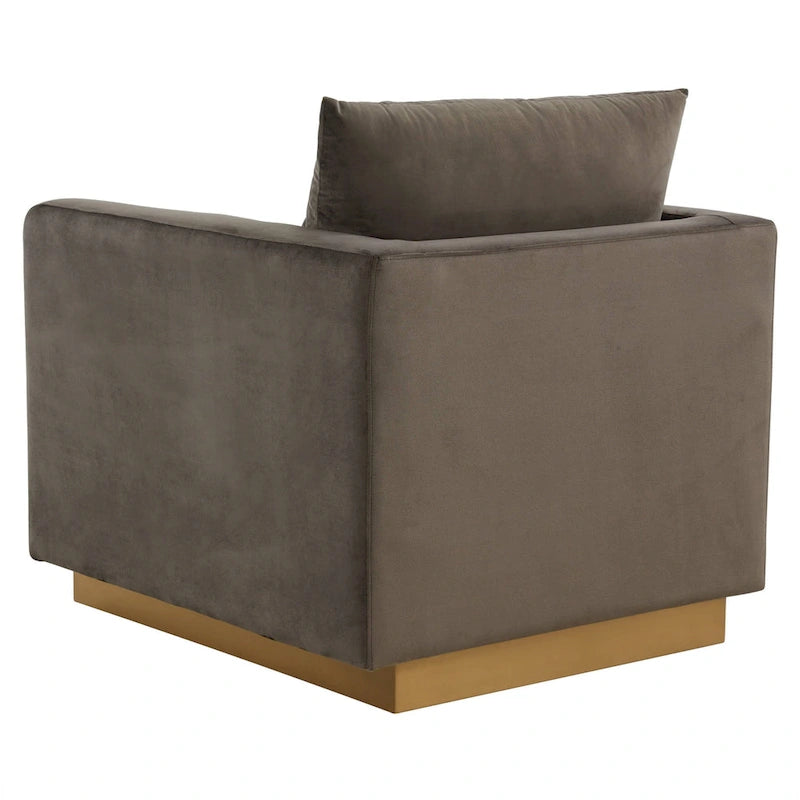 Nervo Velvet Modern Single Seater Sofa, poltrona accentata con base quadrata in acciaio inossidabile dorato per soggiorno e camera da letto - 32.67