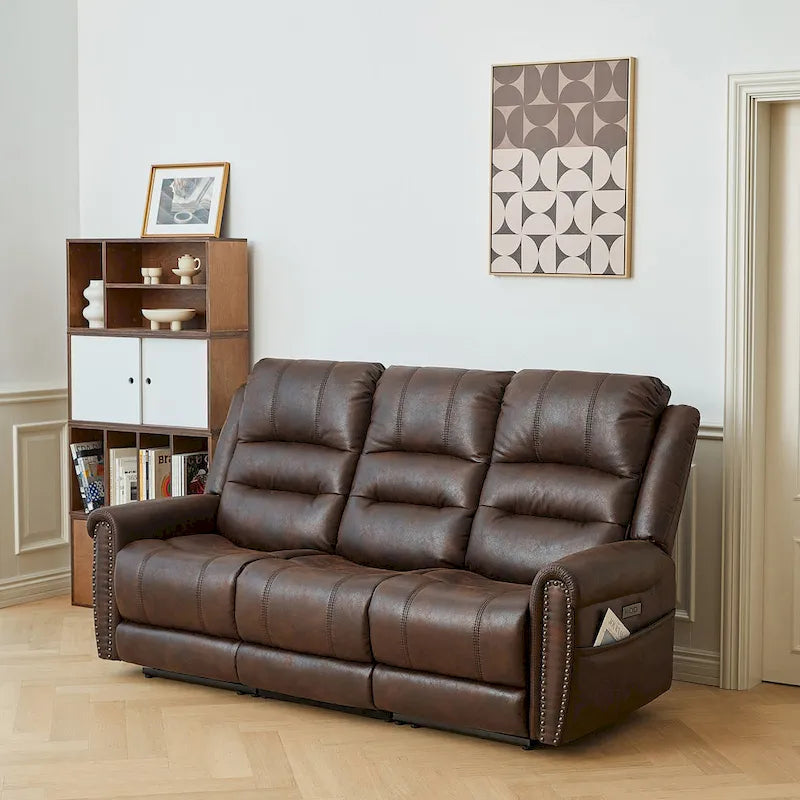 Divanetto Reclinabile Elettrico con Poggiatesta Regolabile Schienale Alto Borchie Decorative