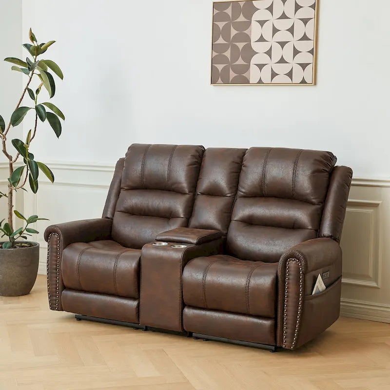 Divanetto Reclinabile Elettrico con Poggiatesta Regolabile Schienale Alto Borchie Decorative