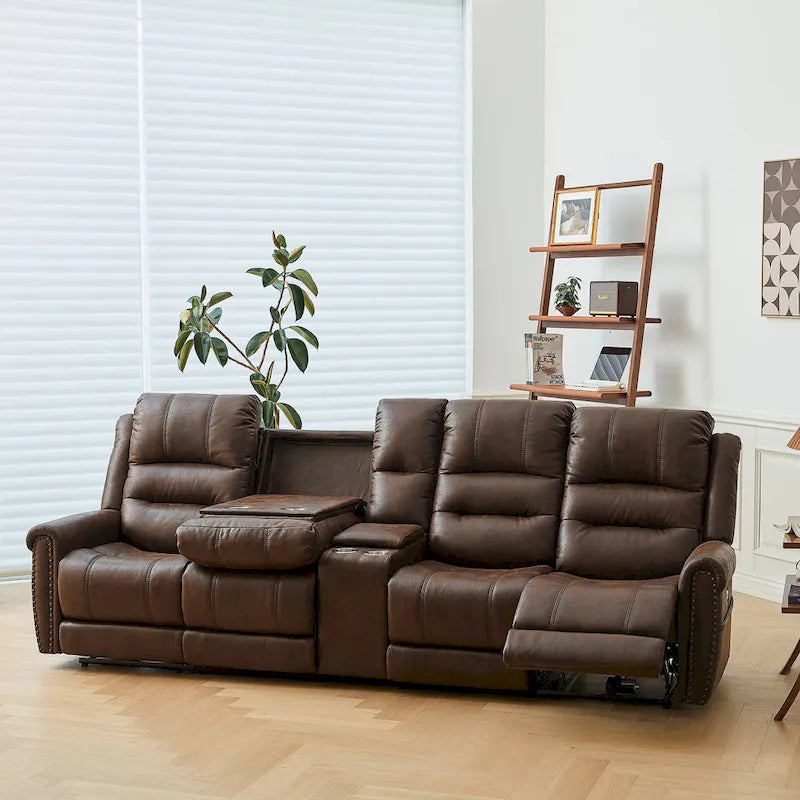Divanetto Reclinabile Elettrico con Poggiatesta Regolabile Schienale Alto Borchie Decorative