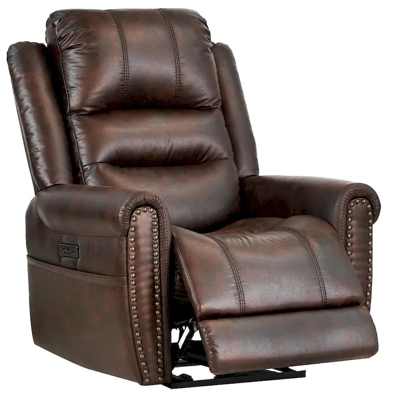 Divanetto Reclinabile Elettrico con Poggiatesta Regolabile Schienale Alto Borchie Decorative
