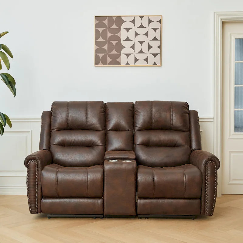 Divanetto Reclinabile Elettrico con Poggiatesta Regolabile Schienale Alto Borchie Decorative