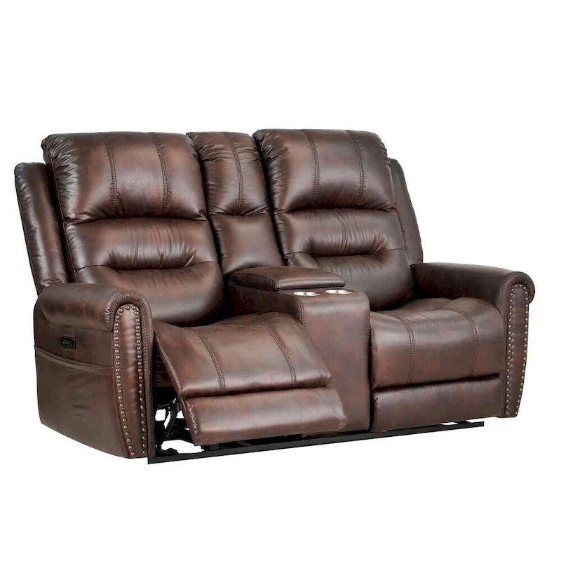 Divanetto Reclinabile Elettrico con Poggiatesta Regolabile Schienale Alto Borchie Decorative