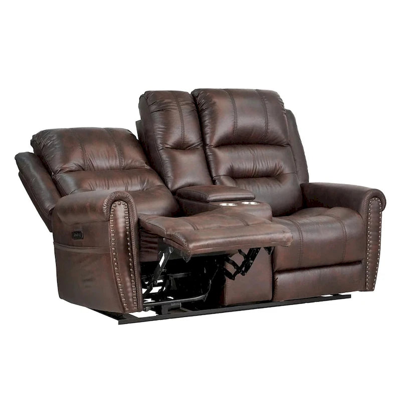 Divanetto Reclinabile Elettrico con Poggiatesta Regolabile Schienale Alto Borchie Decorative