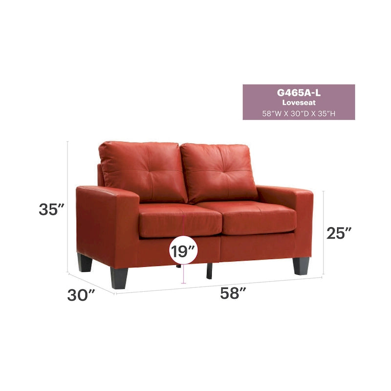 Newbury 58 in. W Flared Arm Faux Leather Straight Sofa - 32L x 58W x 36H