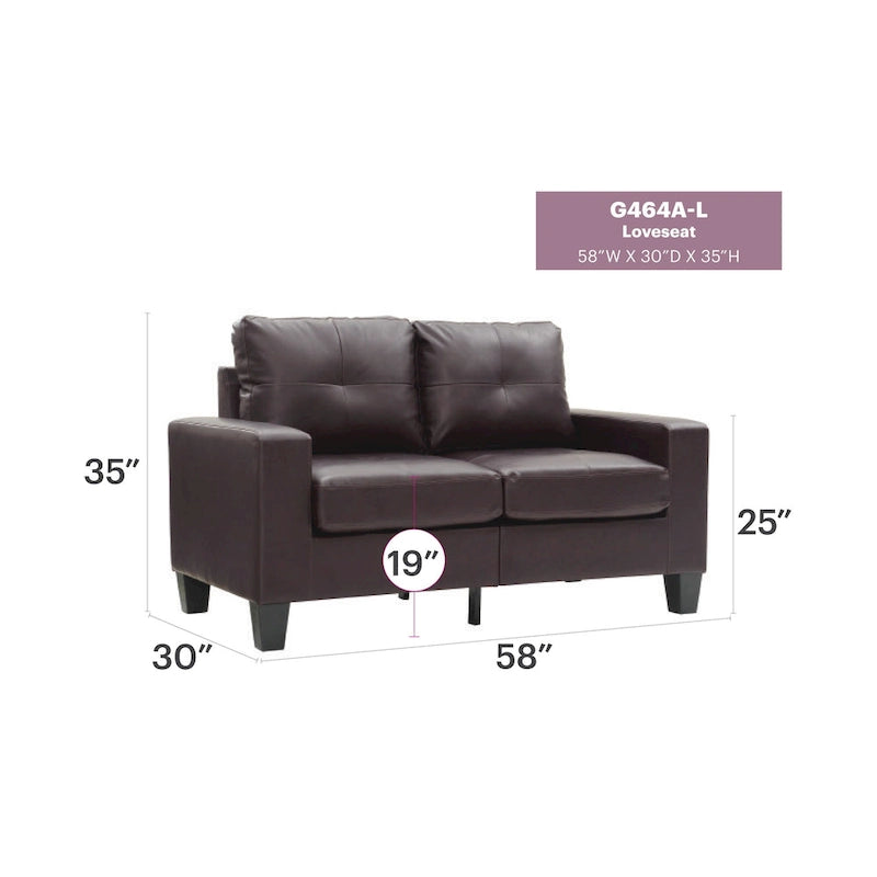 Newbury 58 in. W Flared Arm Faux Leather Straight Sofa - 32L x 58W x 36H