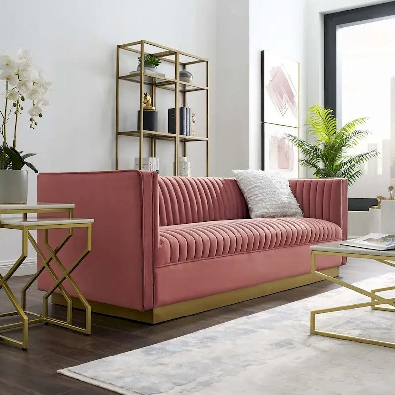 Silver Orchid Perez Vertical Channel Tufted Velvet Sofa