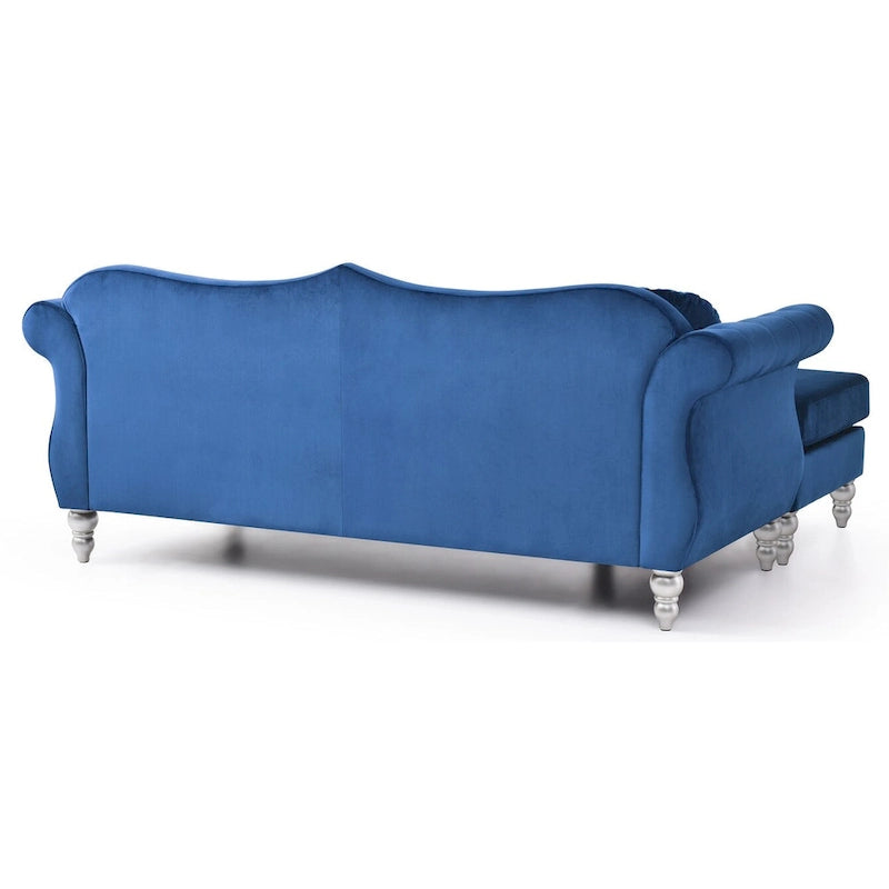 Hollywood 81 in. Velvet Chesterfield Sectional Sofa with 2-Throw Pillow - 81L x 35W x 34H