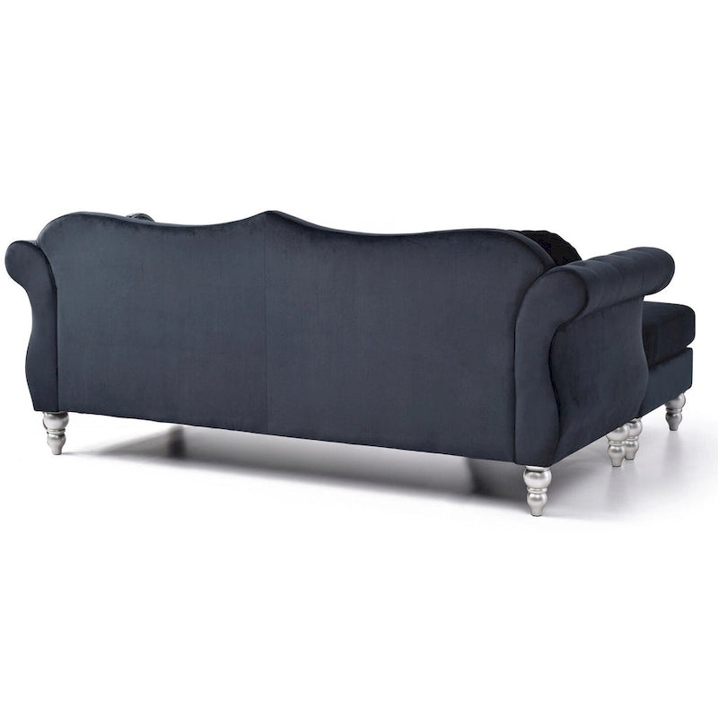 Hollywood 81 in. Velvet Chesterfield Sectional Sofa with 2-Throw Pillow - 81L x 35W x 34H