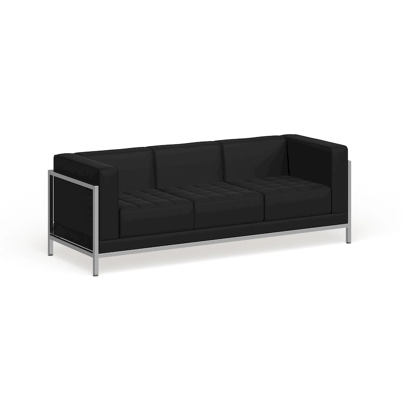 Modulaire bank van LeatherSoft met doorgestikt zitvlak en omlijst frame - 79W x 28.75D x 27.25H