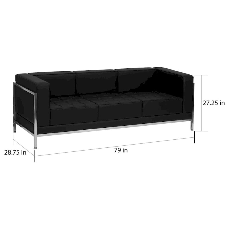 Divano modulare LeatherSoft con seduta trapuntata capitonné e struttura di contenimento - 79L x 28.75P x 27.25H