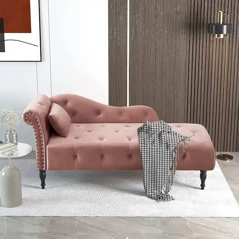 61 Samt-Chaiselongue mit 1 Kissen und Nagelkopfbesatz