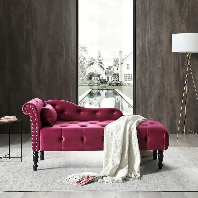 61 Samt-Chaiselongue mit 1 Kissen und Nagelkopfbesatz