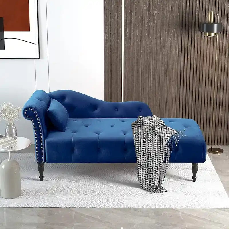 61 Samt-Chaiselongue mit 1 Kissen und Nagelkopfbesatz
