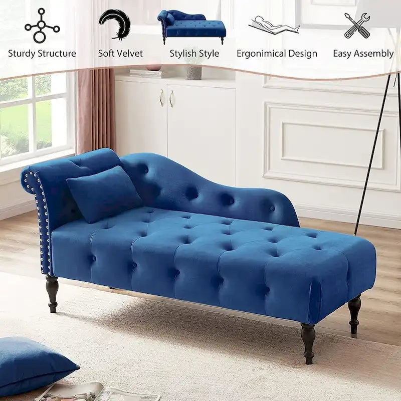 Poltrona a Sdraio in Velluto 61 con 1 Cuscino e Rivestimento con Borchie